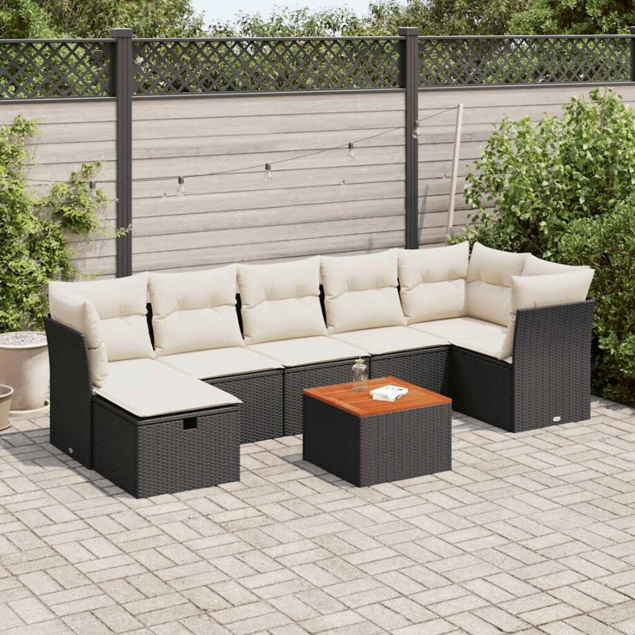 vidaXL 8-delige Loungeset met kussens poly rattan zwart afbeelding 1