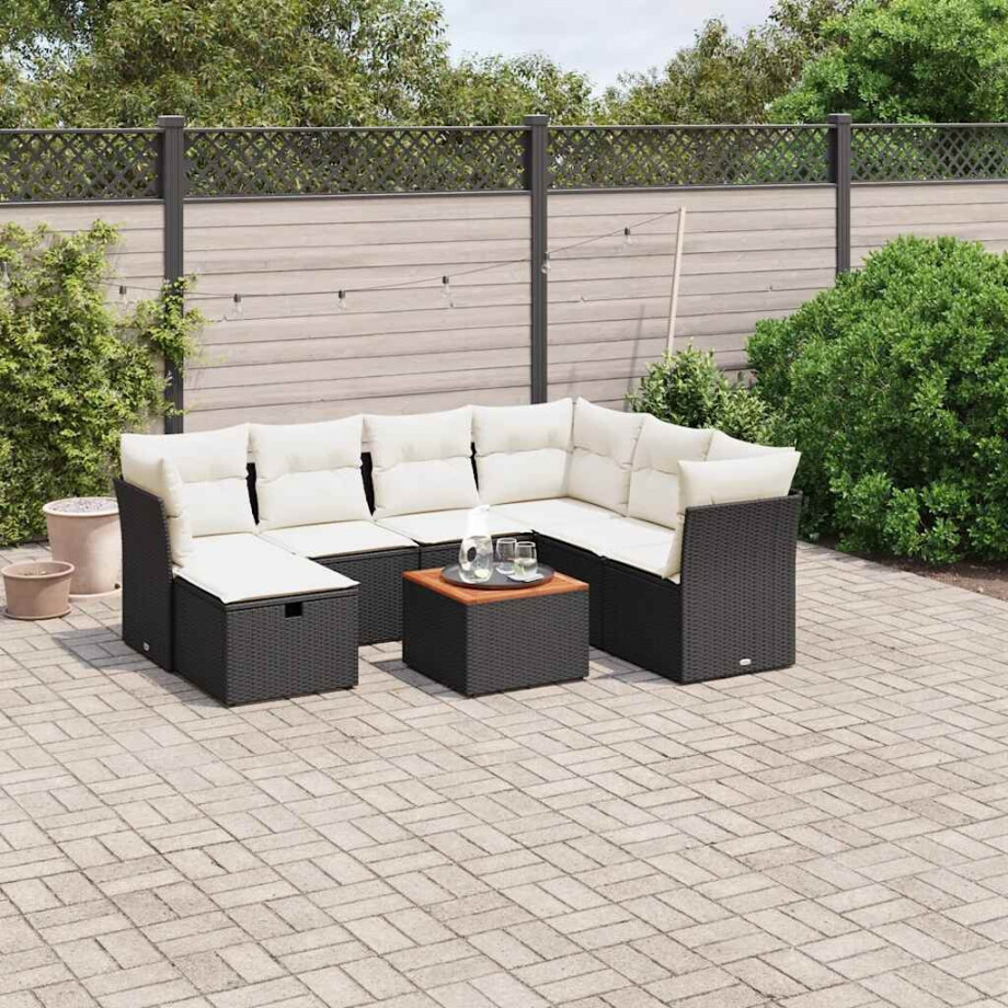 vidaXL 8-delige Loungeset met kussens poly rattan zwart afbeelding 1