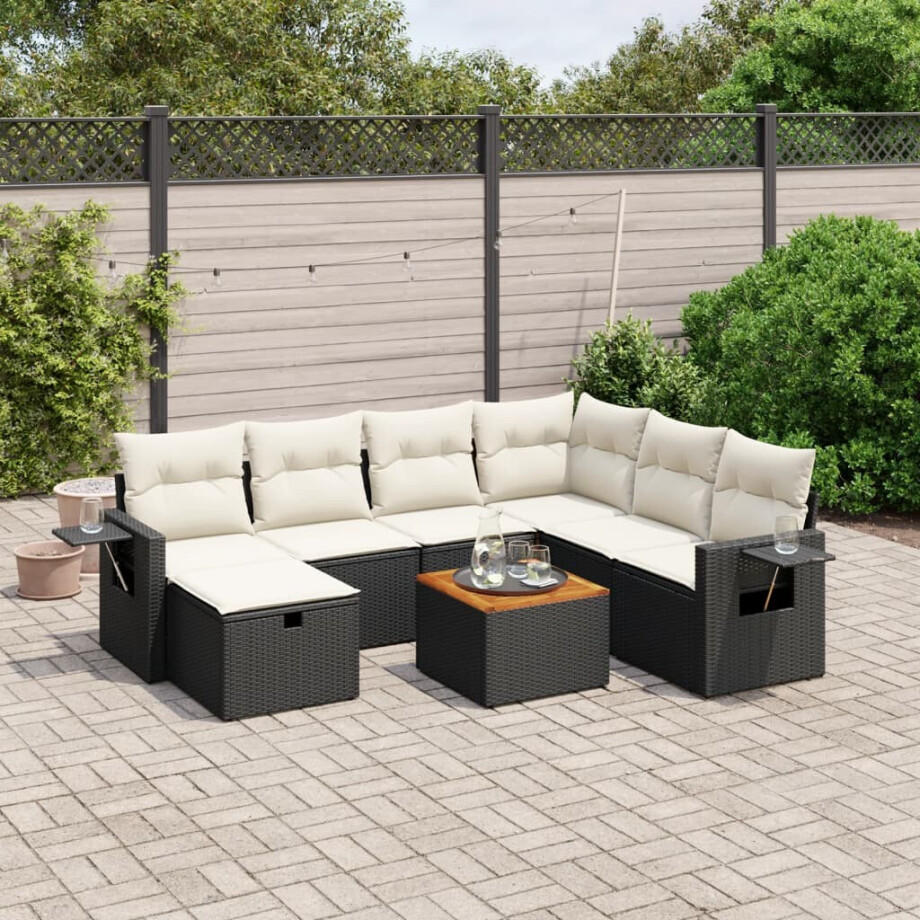 vidaXL 8-delige Loungeset met kussens poly rattan zwart afbeelding 1
