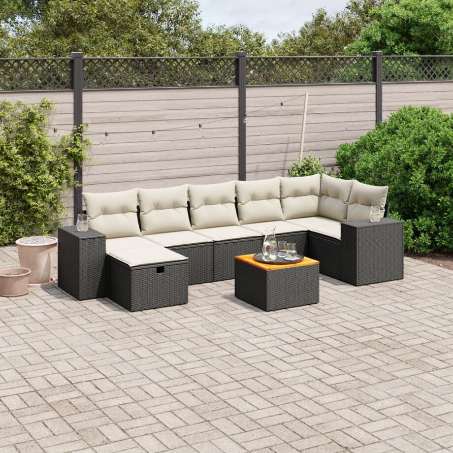 vidaXL 8-delige Loungeset met kussens poly rattan zwart afbeelding 1