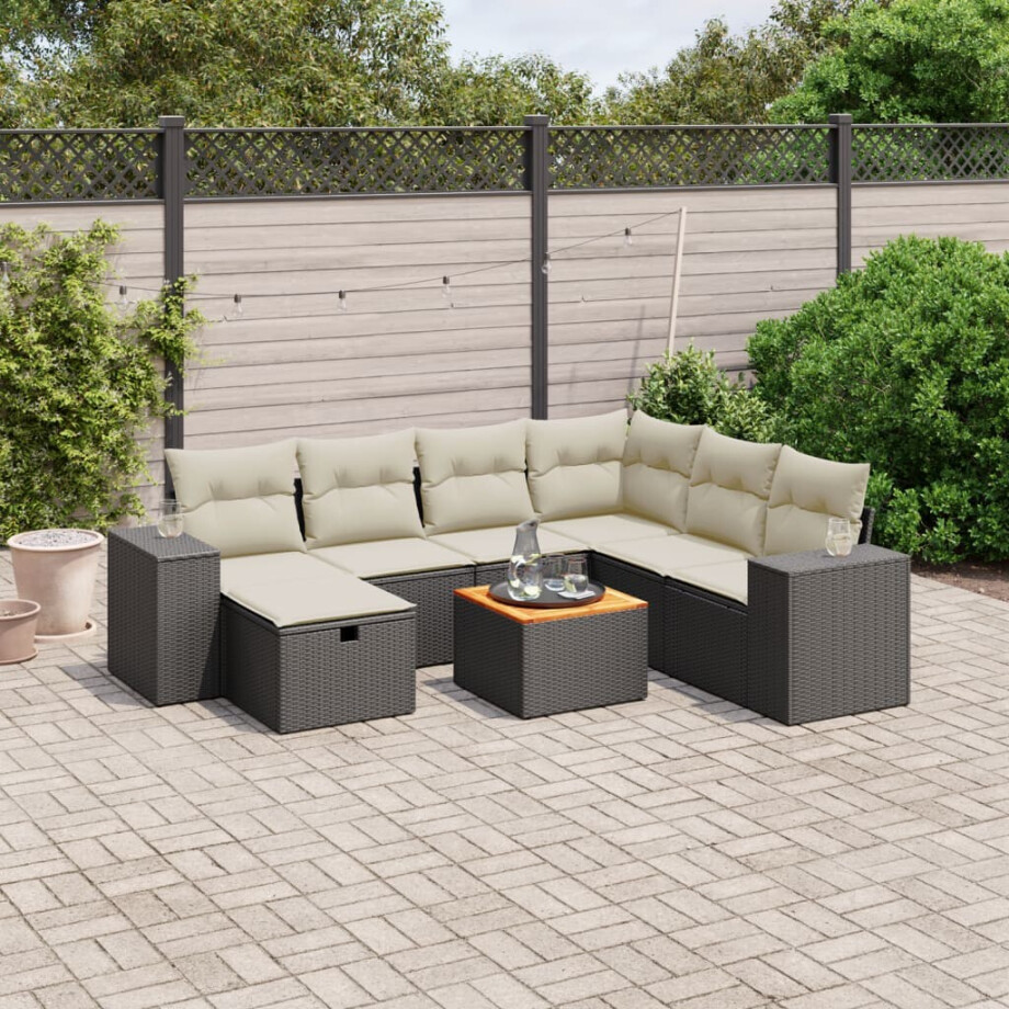 vidaXL 8-delige Loungeset met kussens poly rattan zwart afbeelding 1