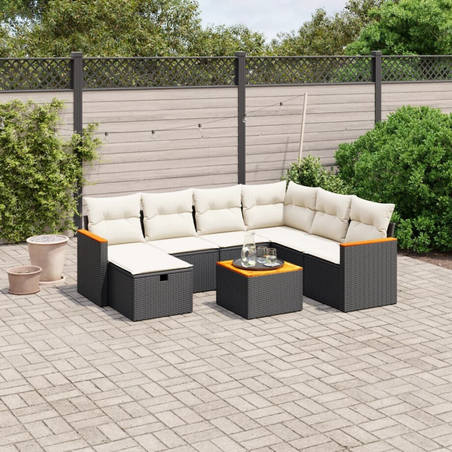 vidaXL 8-delige Loungeset met kussens poly rattan zwart afbeelding 1