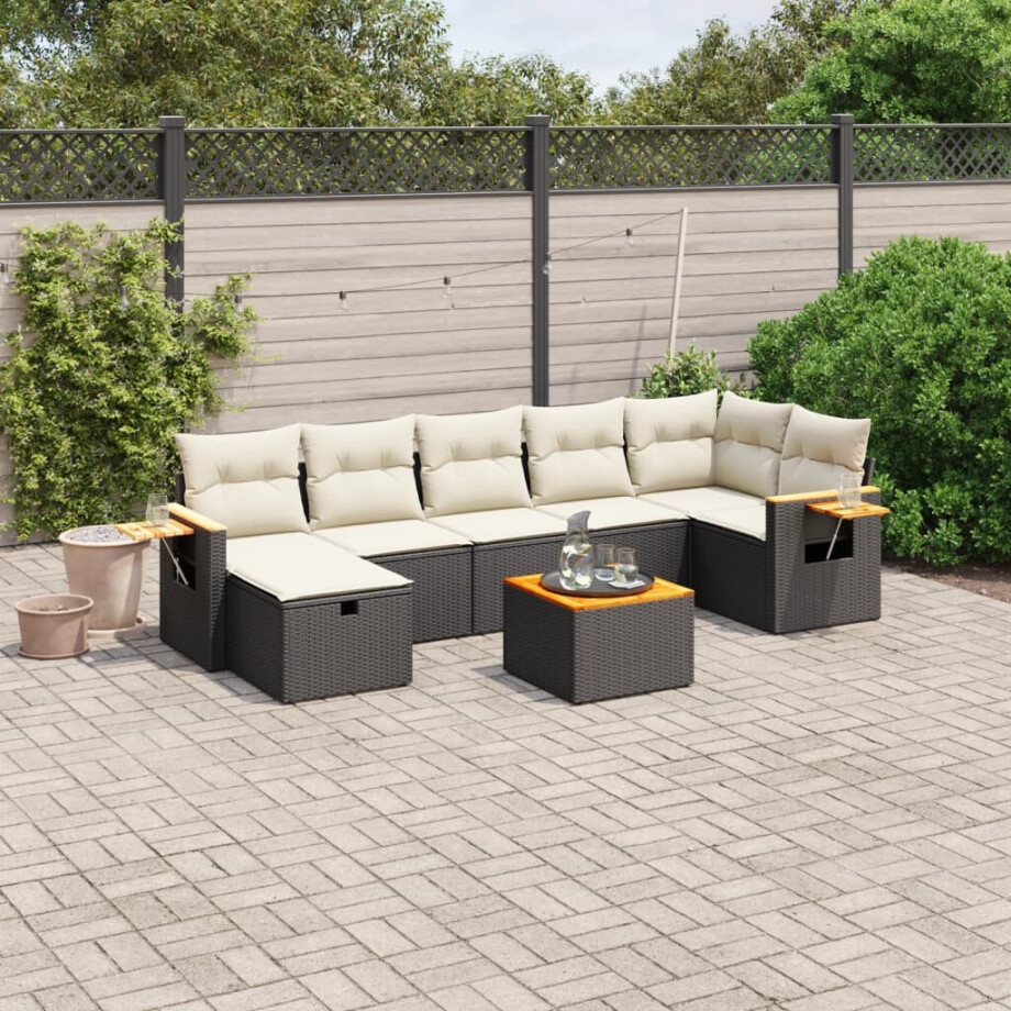 vidaXL 8-delige Loungeset met kussens poly rattan zwart afbeelding 1