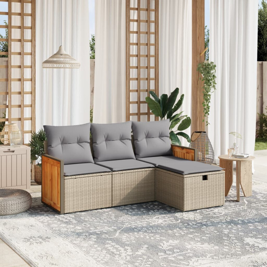 vidaXL 4-delige Loungeset met kussens poly rattan gemengd beige vidaXL 4-delige Loungeset met kussens poly rattan gemengd beige afbeelding 1