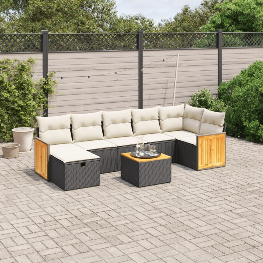 vidaXL 8-delige Loungeset met kussens poly rattan zwart afbeelding 1