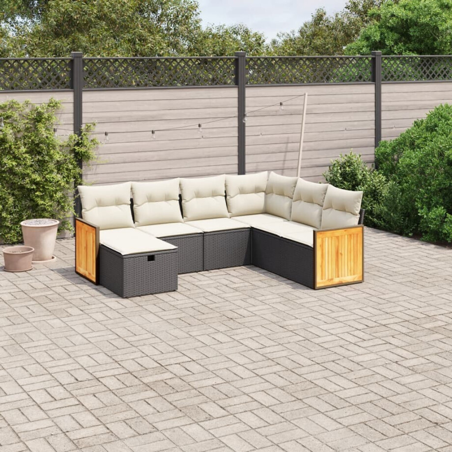 vidaXL 7-delige Loungeset met kussens poly rattan zwart vidaXL 7-delige Loungeset met kussens poly rattan zwart afbeelding 1