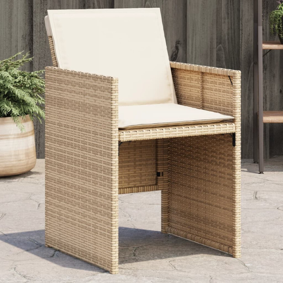 vidaXL Tuinstoelen 4 st met kussens poly rattan beige afbeelding 1