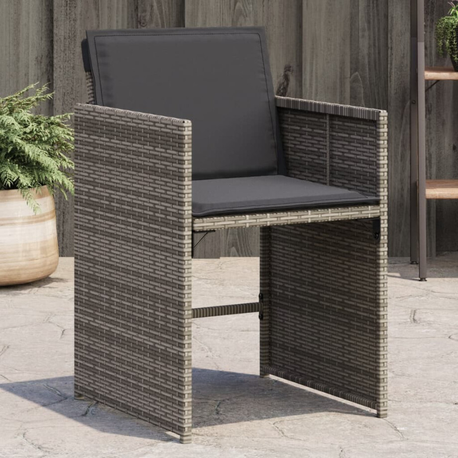 vidaXL Tuinstoelen 4 st met kussens poly rattan grijs afbeelding 1
