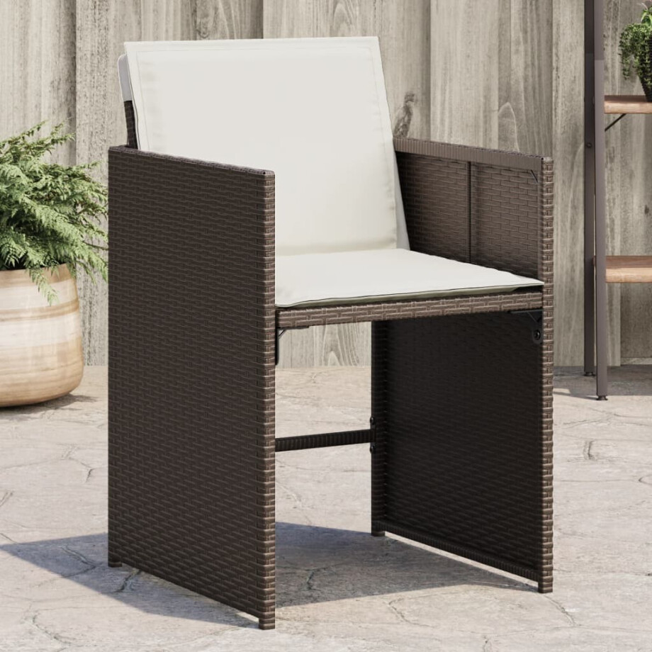 vidaXL Tuinstoelen 4 st met kussens poly rattan bruin afbeelding 1
