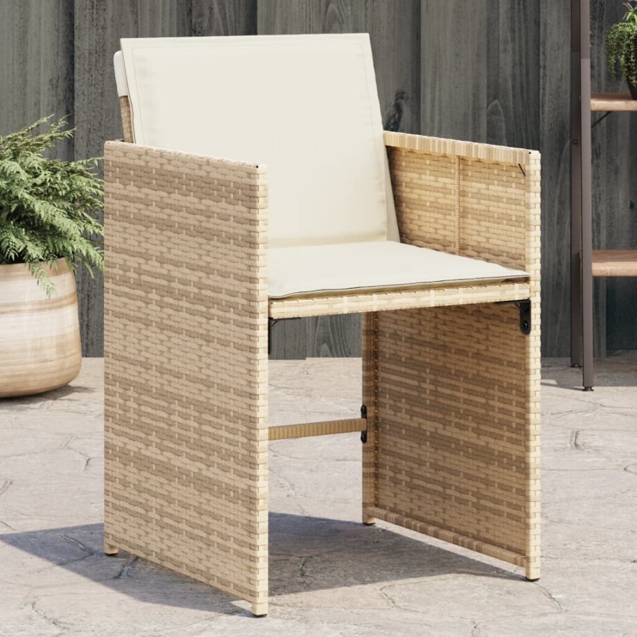 vidaXL Tuinstoelen 4 st met kussens poly rattan beige afbeelding 1