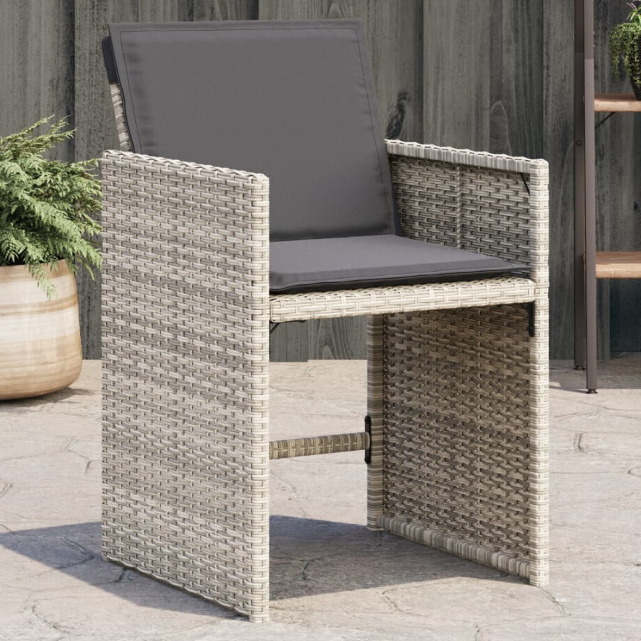 vidaXL Tuinstoelen 4 st met kussens poly rattan lichtgrijs afbeelding 1