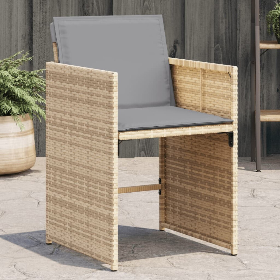 vidaXL Tuinstoelen 4 st met kussens poly rattan gemengd beige afbeelding 1