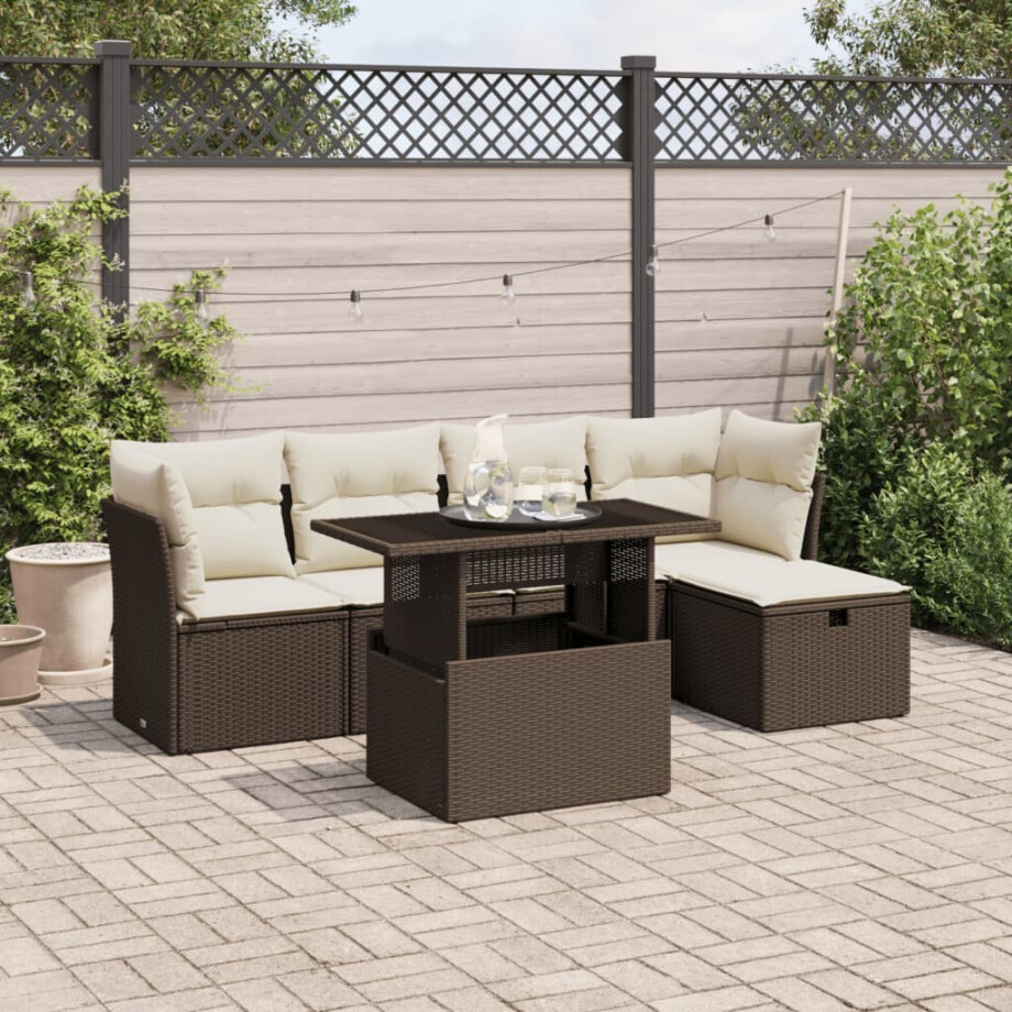 vidaXL 6-delige Loungeset met kussens poly rattan bruin afbeelding 1
