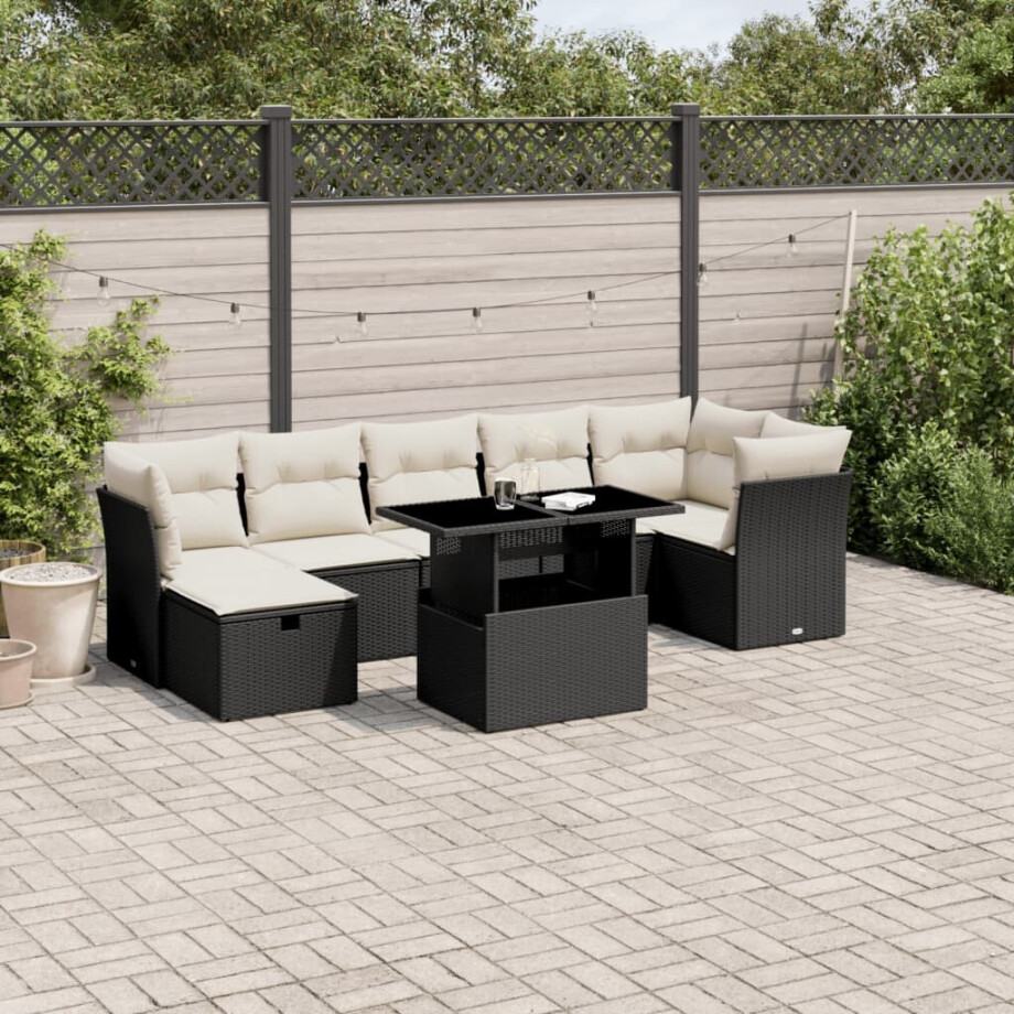 vidaXL 8-delige Loungeset met kussens poly rattan zwart afbeelding 1