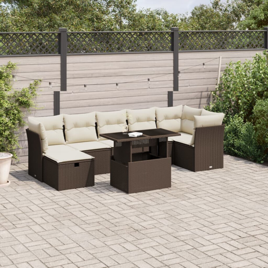 vidaXL 8-delige Loungeset met kussens poly rattan bruin afbeelding 1