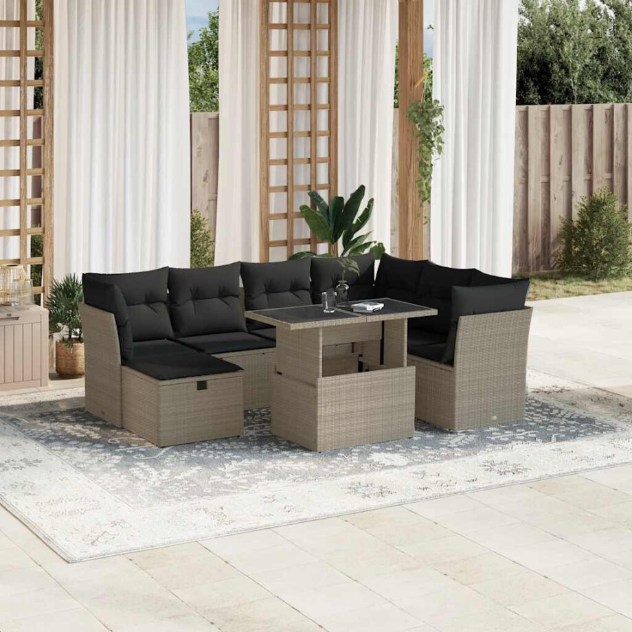 vidaXL 8-delige Loungeset met kussens poly rattan lichtgrijs afbeelding 1