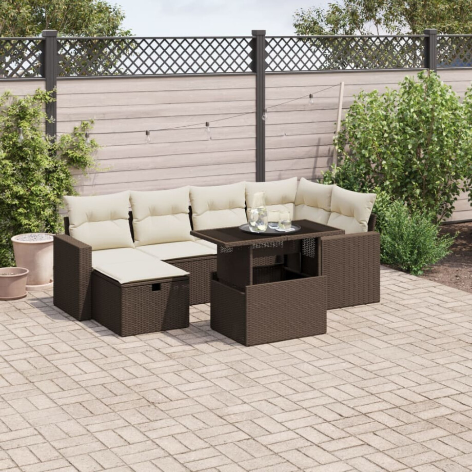 vidaXL 7-delige Loungeset met kussens poly rattan bruin afbeelding 1