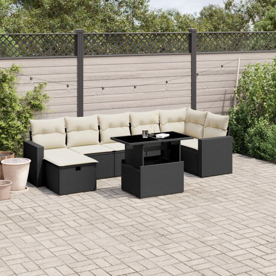 vidaXL 8-delige Loungeset met kussens poly rattan zwart afbeelding 1