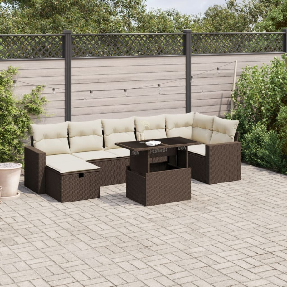 vidaXL 8-delige Loungeset met kussens poly rattan bruin afbeelding 1