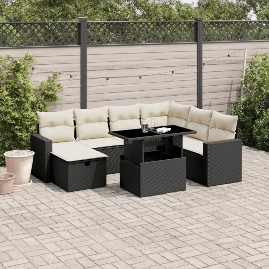 vidaXL 8-delige Loungeset met kussens poly rattan zwart afbeelding 1