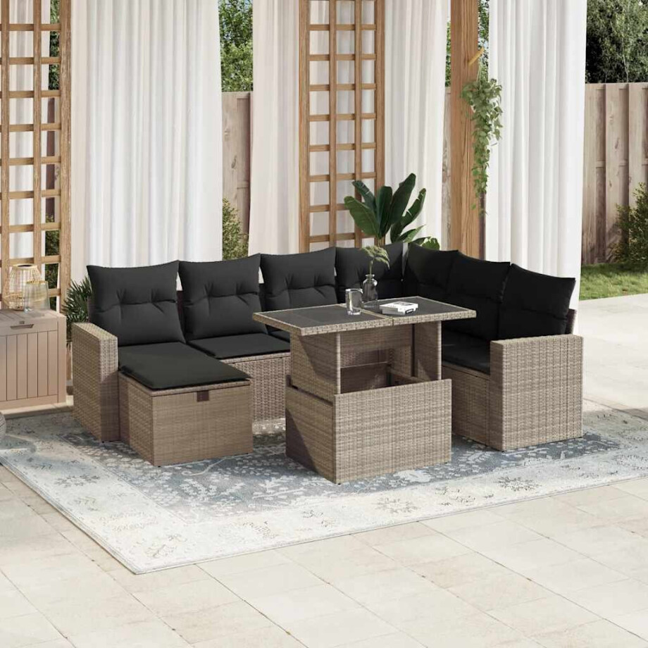 vidaXL 8-delige Loungeset met kussens poly rattan lichtgrijs afbeelding 1