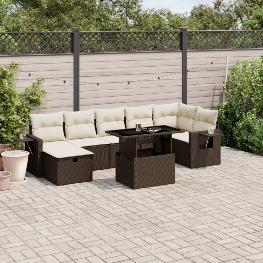 vidaXL 8-delige Loungeset met kussens poly rattan bruin afbeelding 1