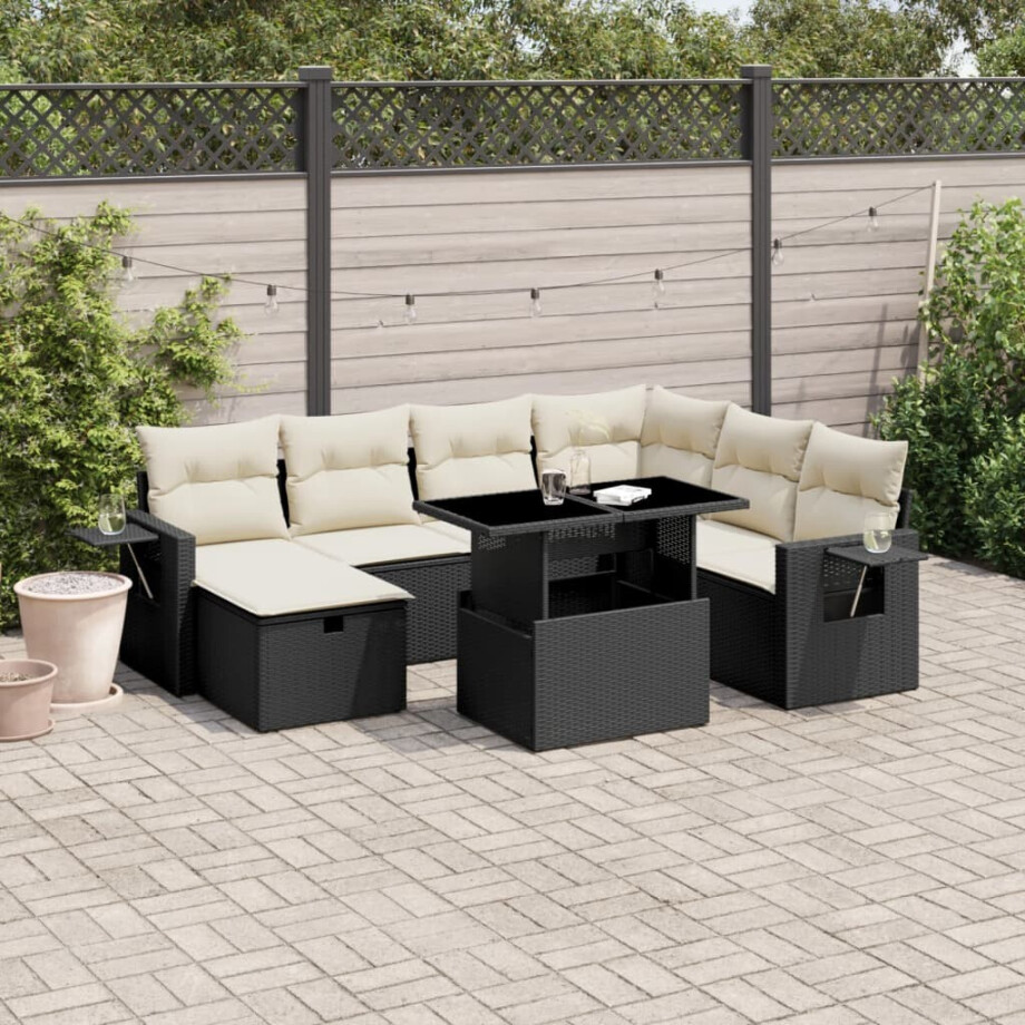 vidaXL 8-delige Loungeset met kussens poly rattan zwart afbeelding 1