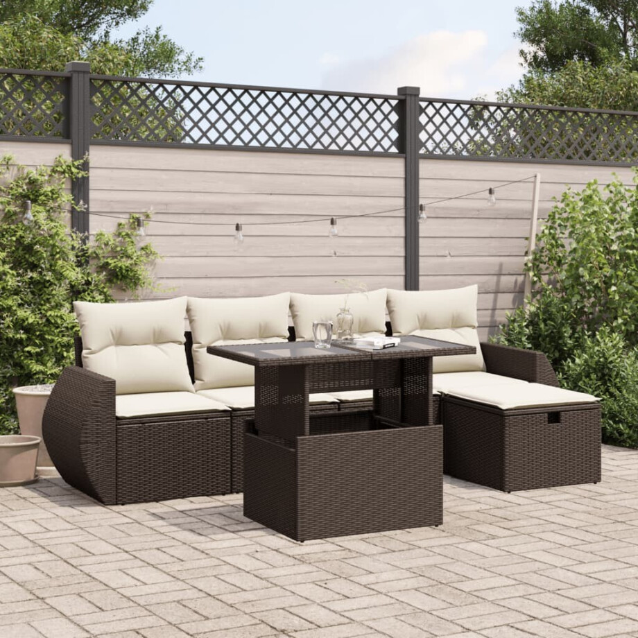 vidaXL 6-delige Loungeset met kussens poly rattan bruin afbeelding 1