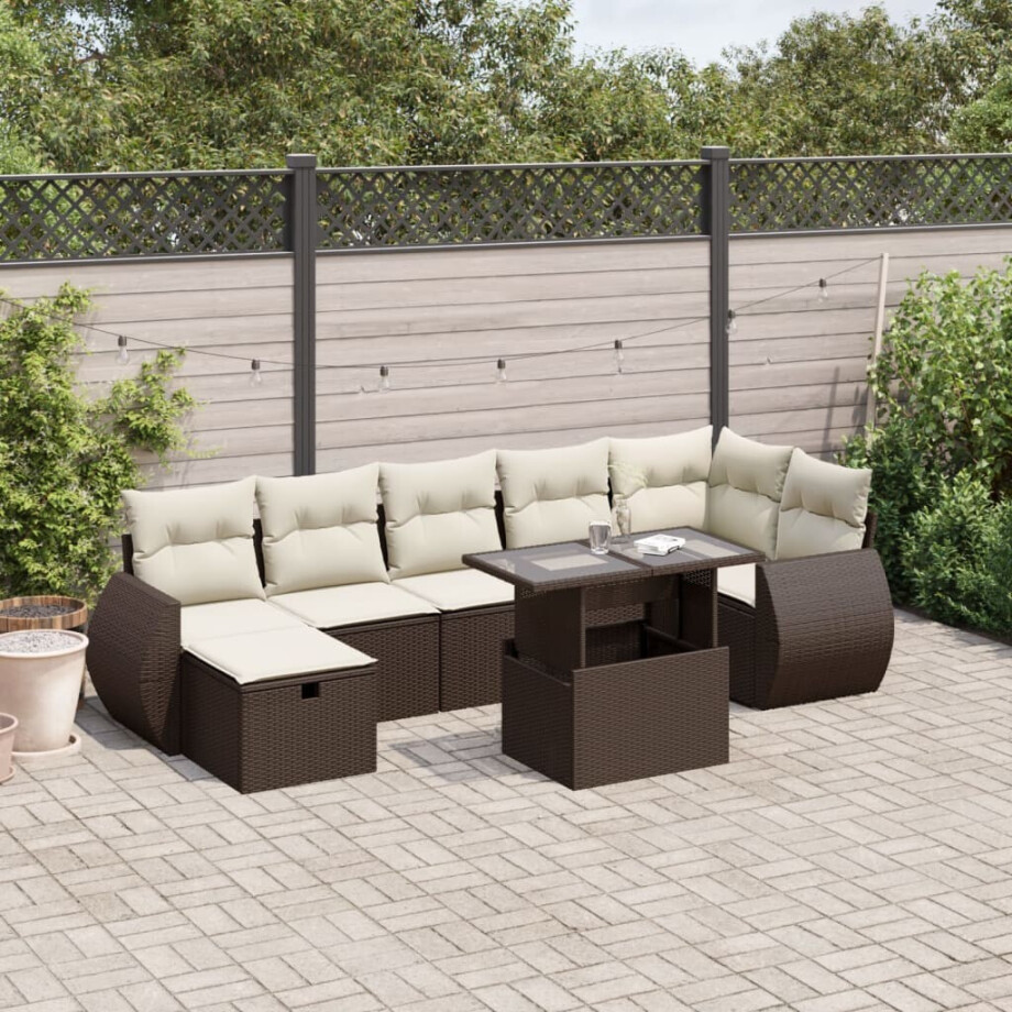 vidaXL 8-delige Loungeset met kussens poly rattan bruin afbeelding 1