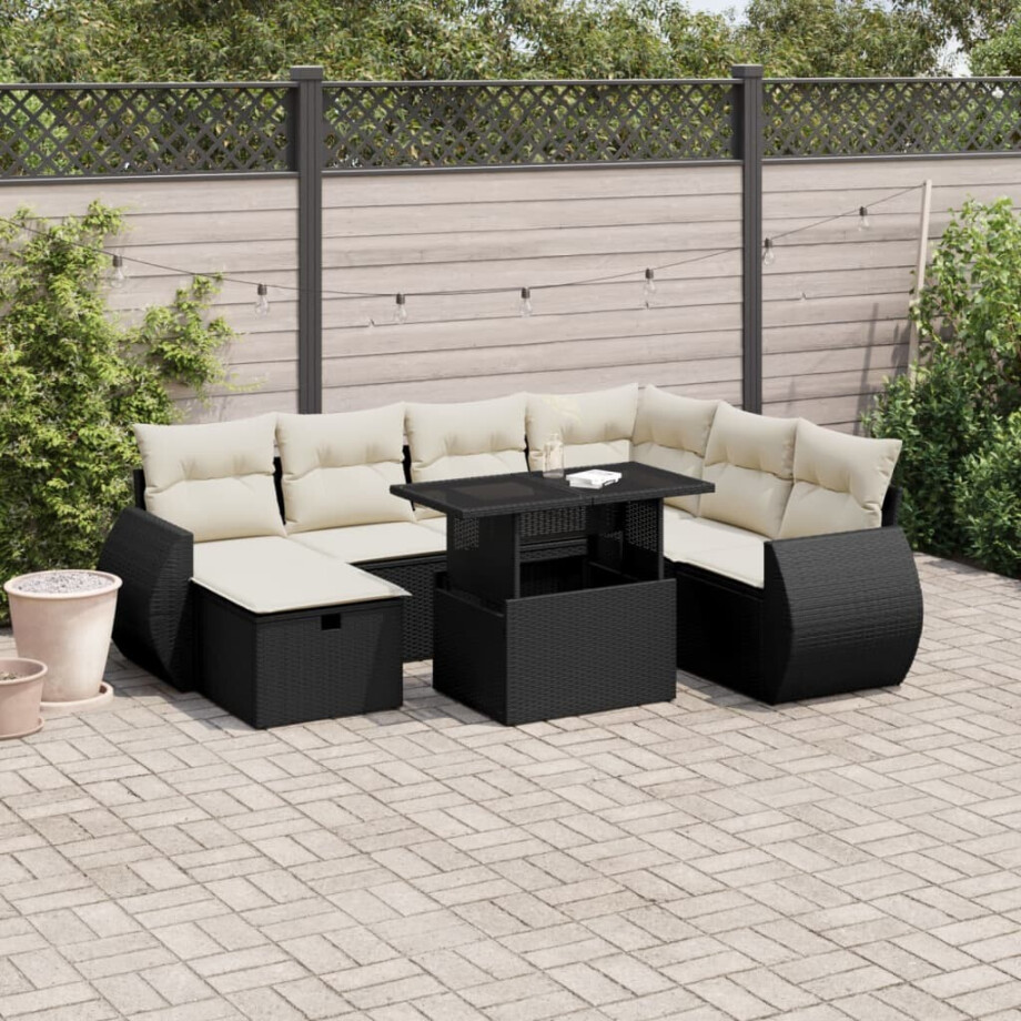 vidaXL 8-delige Loungeset met kussens poly rattan zwart vidaXL 8-delige Loungeset met kussens poly rattan zwart afbeelding 1