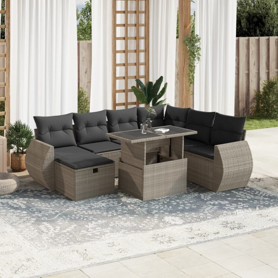 vidaXL 8-delige Loungeset met kussens poly rattan lichtgrijs afbeelding 1