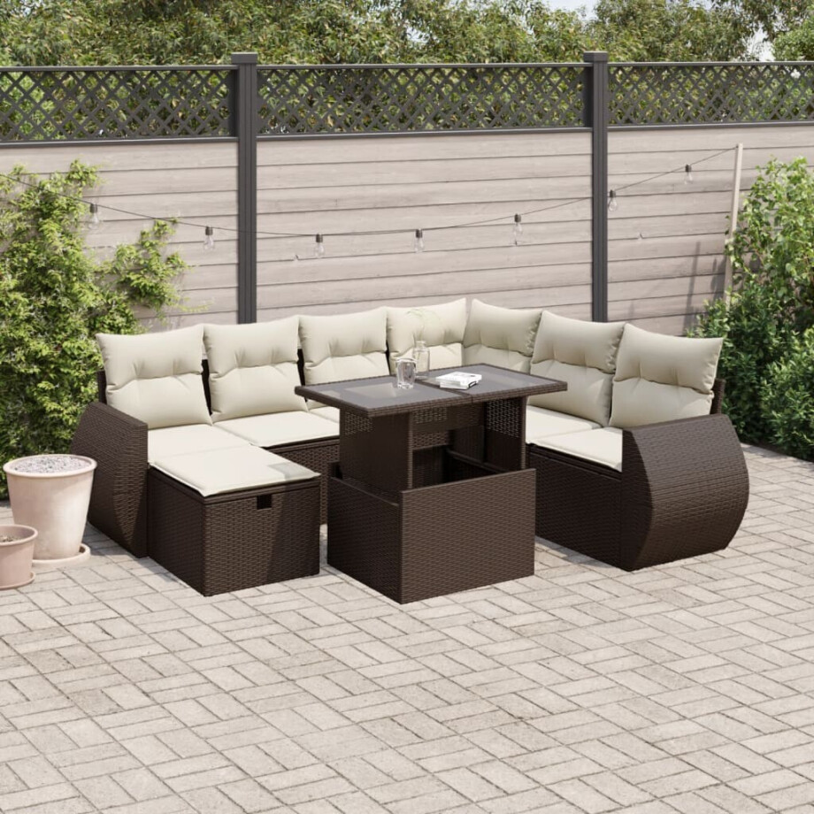 vidaXL 8-delige Loungeset met kussens poly rattan bruin afbeelding 1