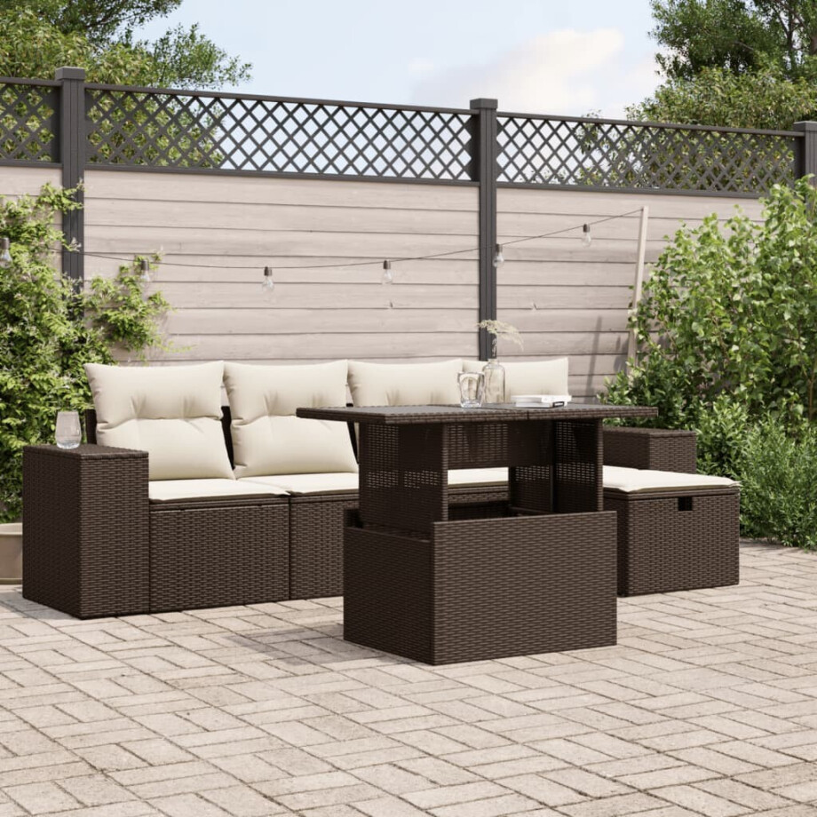 vidaXL 6-delige Loungeset met kussens poly rattan bruin afbeelding 1