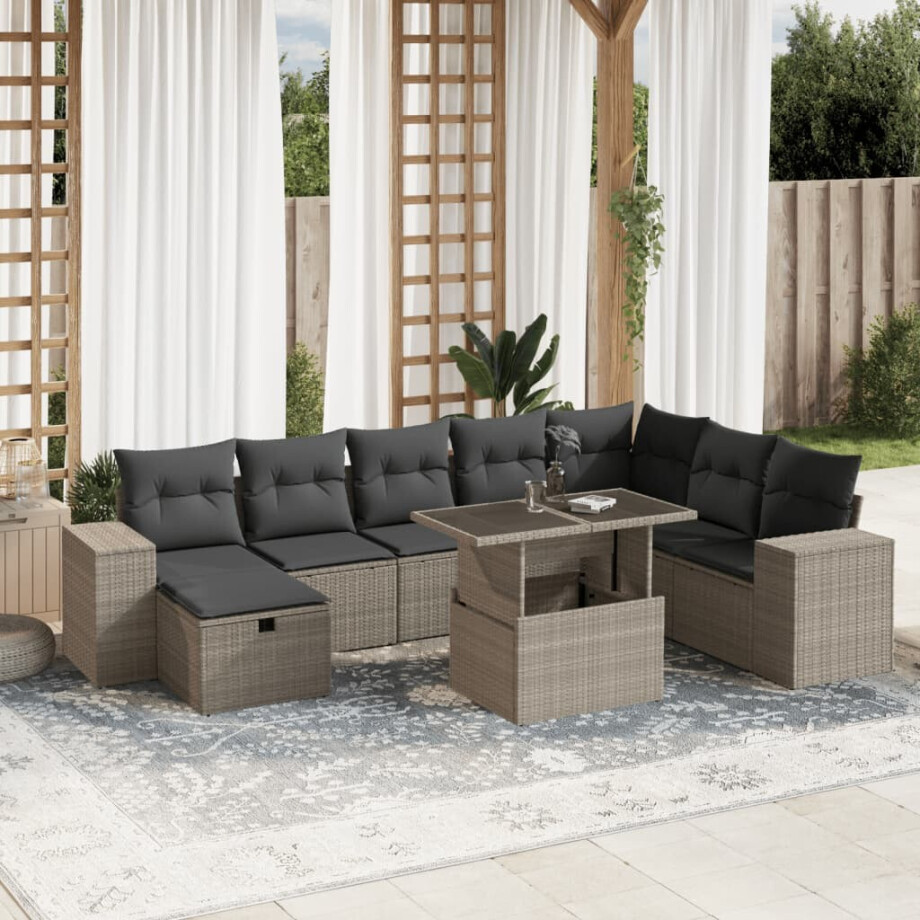 vidaXL 9-delige Loungeset met kussens poly rattan lichtgrijs vidaXL 9-delige Loungeset met kussens poly rattan lichtgrijs afbeelding 1