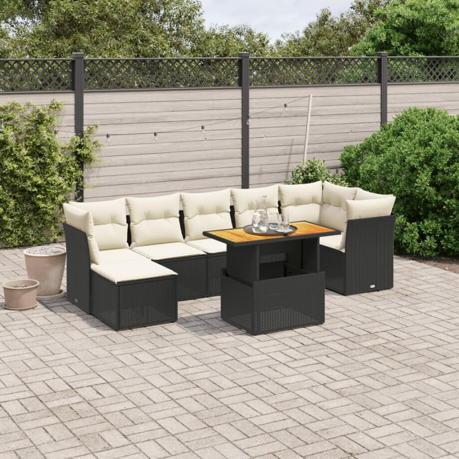 vidaXL 8-delige Loungeset met kussens poly rattan zwart afbeelding 1