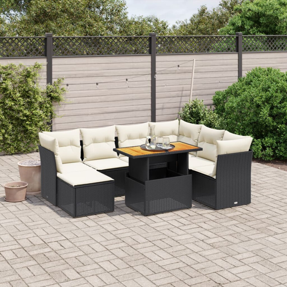 vidaXL 8-delige Loungeset met kussens poly rattan zwart afbeelding 1