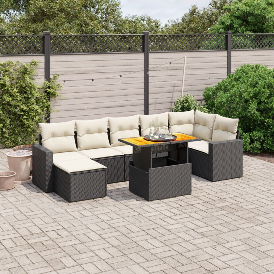 vidaXL 8-delige Loungeset met kussens poly rattan zwart afbeelding 1