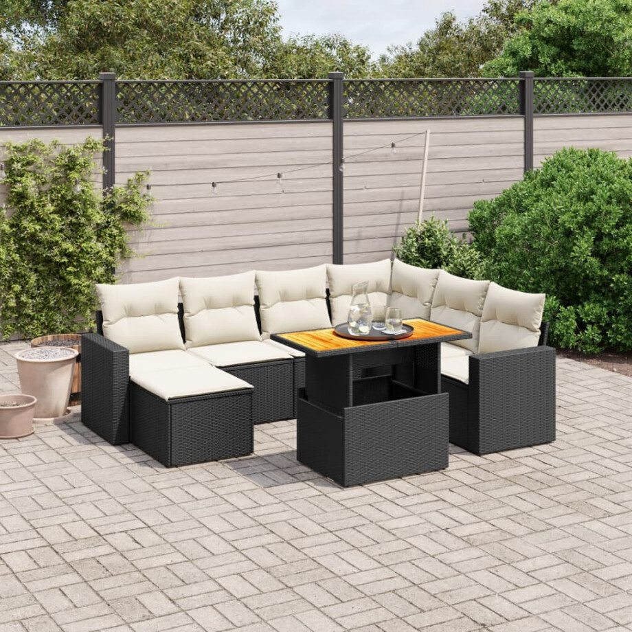 vidaXL 8-delige Loungeset met kussens poly rattan zwart afbeelding 1