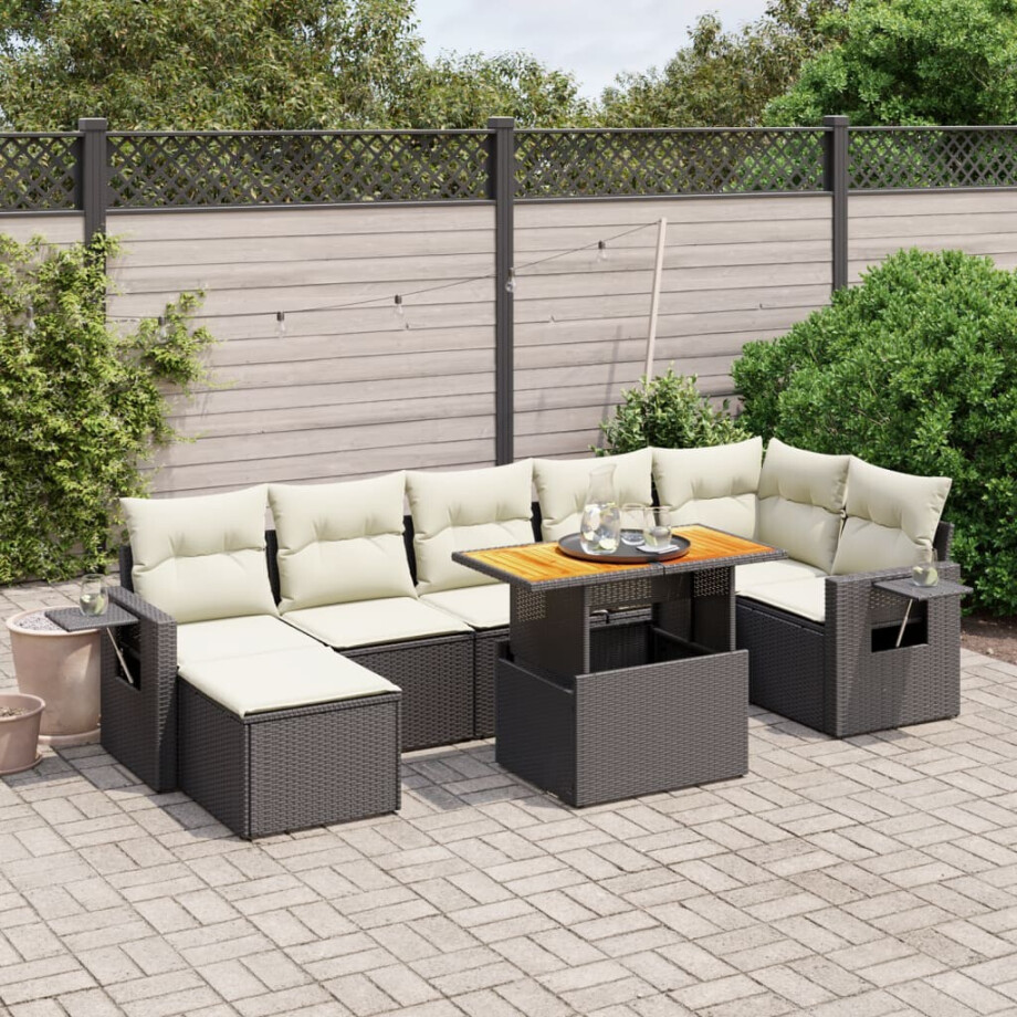 vidaXL 8-delige Loungeset met kussens poly rattan zwart afbeelding 1