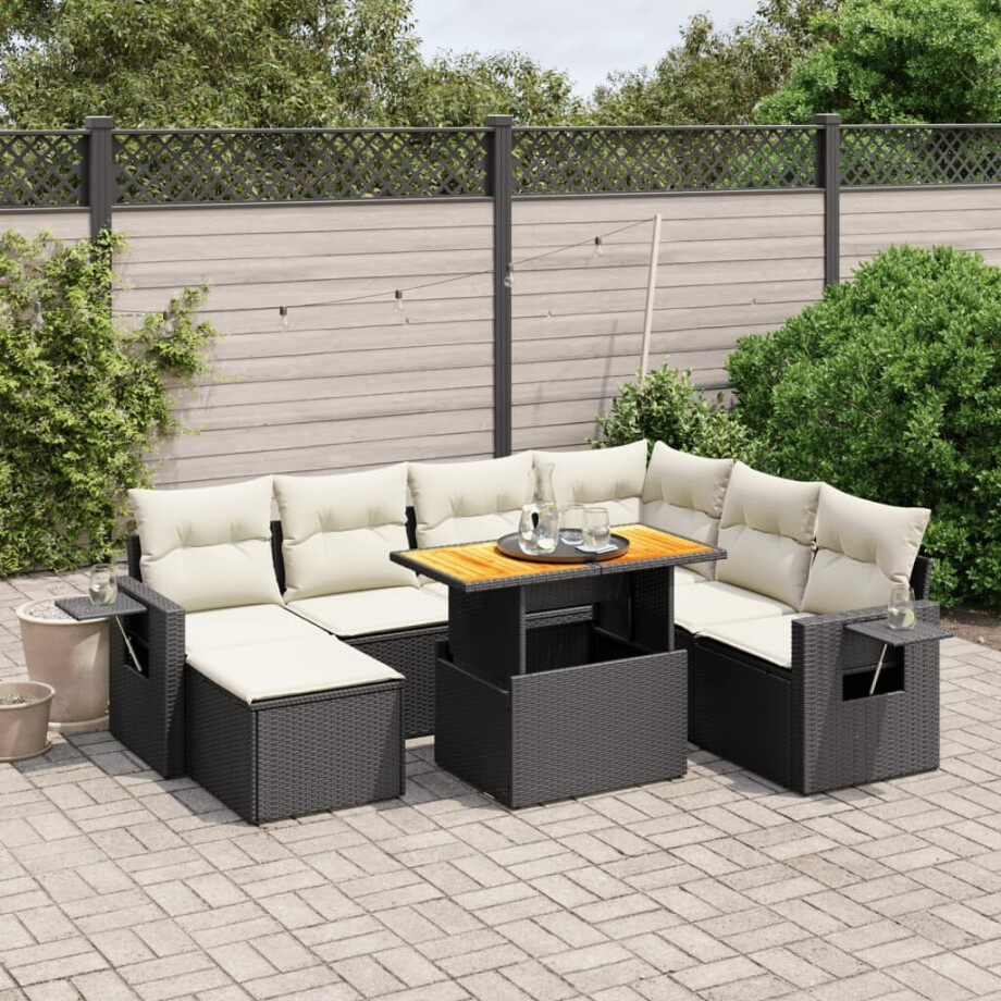 vidaXL 8-delige Loungeset met kussens poly rattan zwart afbeelding 1