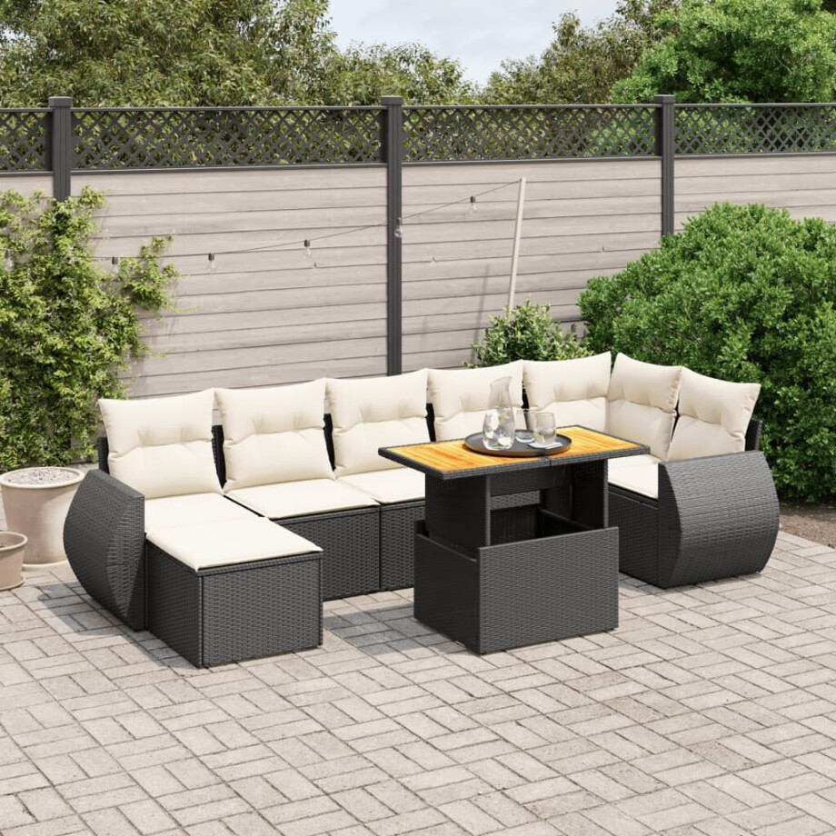 vidaXL 8-delige Loungeset met kussens poly rattan zwart afbeelding 1