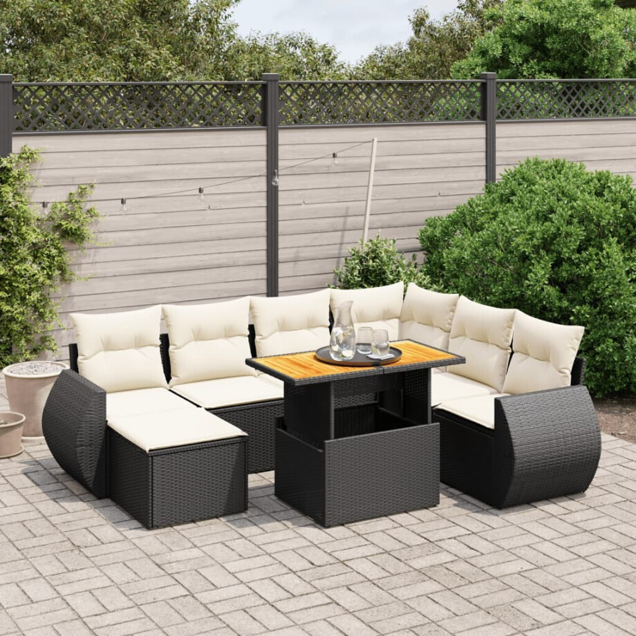 vidaXL 8-delige Loungeset met kussens poly rattan zwart afbeelding 1