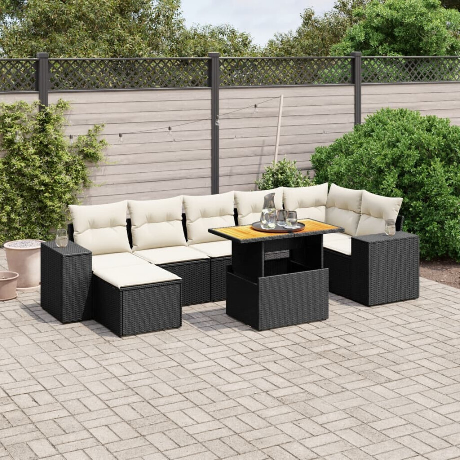 vidaXL 8-delige Loungeset met kussens poly rattan zwart afbeelding 1
