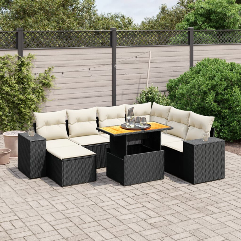 vidaXL 8-delige Loungeset met kussens poly rattan zwart vidaXL 8-delige Loungeset met kussens poly rattan zwart afbeelding 1