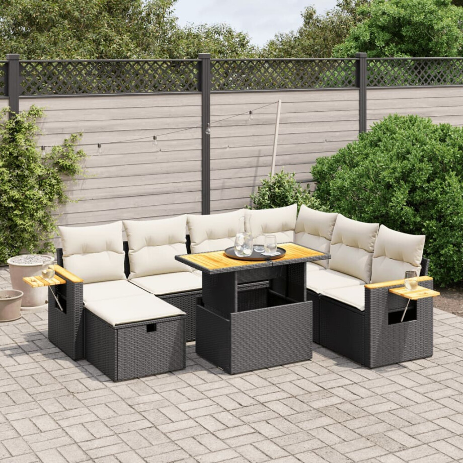 vidaXL 8-delige Loungeset met kussens poly rattan zwart afbeelding 1