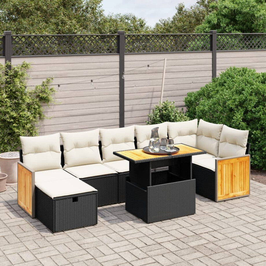 vidaXL 8-delige Loungeset met kussens poly rattan zwart afbeelding 1