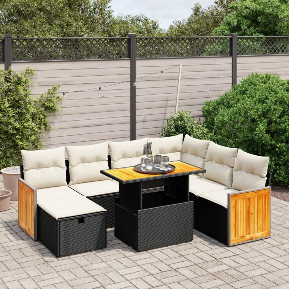 vidaXL 8-delige Loungeset met kussens poly rattan zwart afbeelding 1