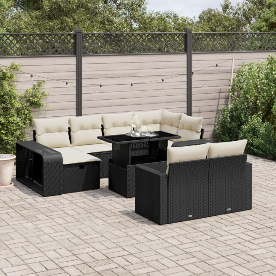 vidaXL 11-delige Loungeset met kussens poly rattan zwart afbeelding 1