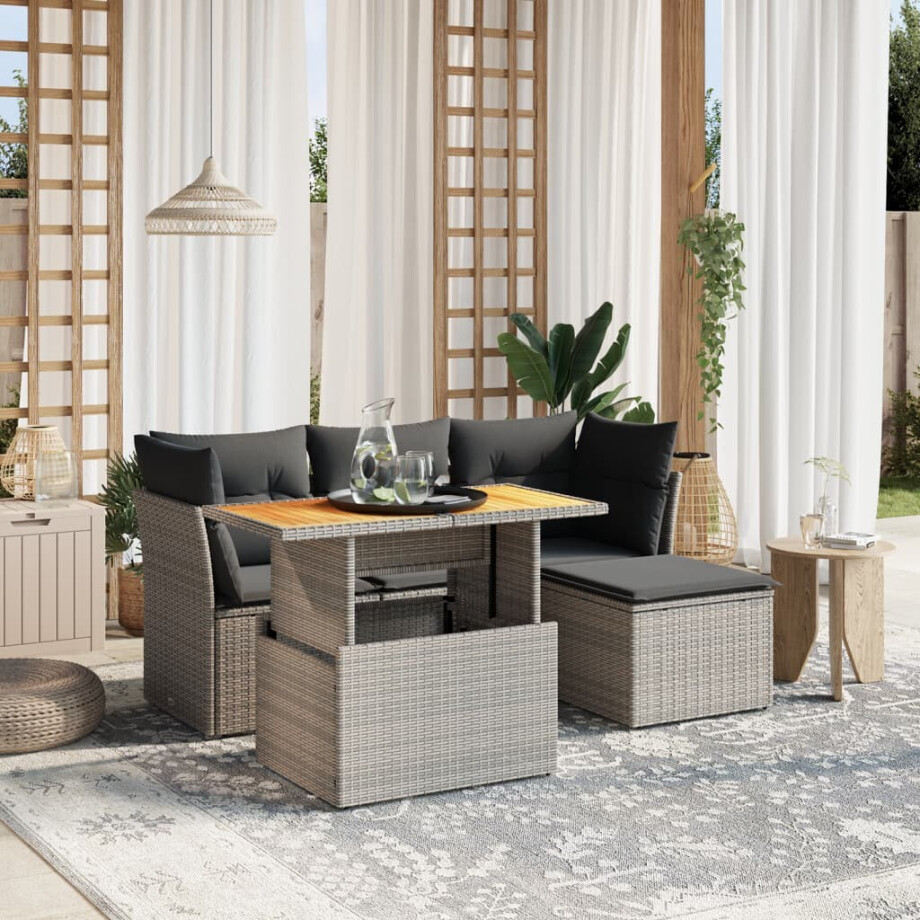 vidaXL 6-delige Loungeset met kussens poly rattan grijs afbeelding 1
