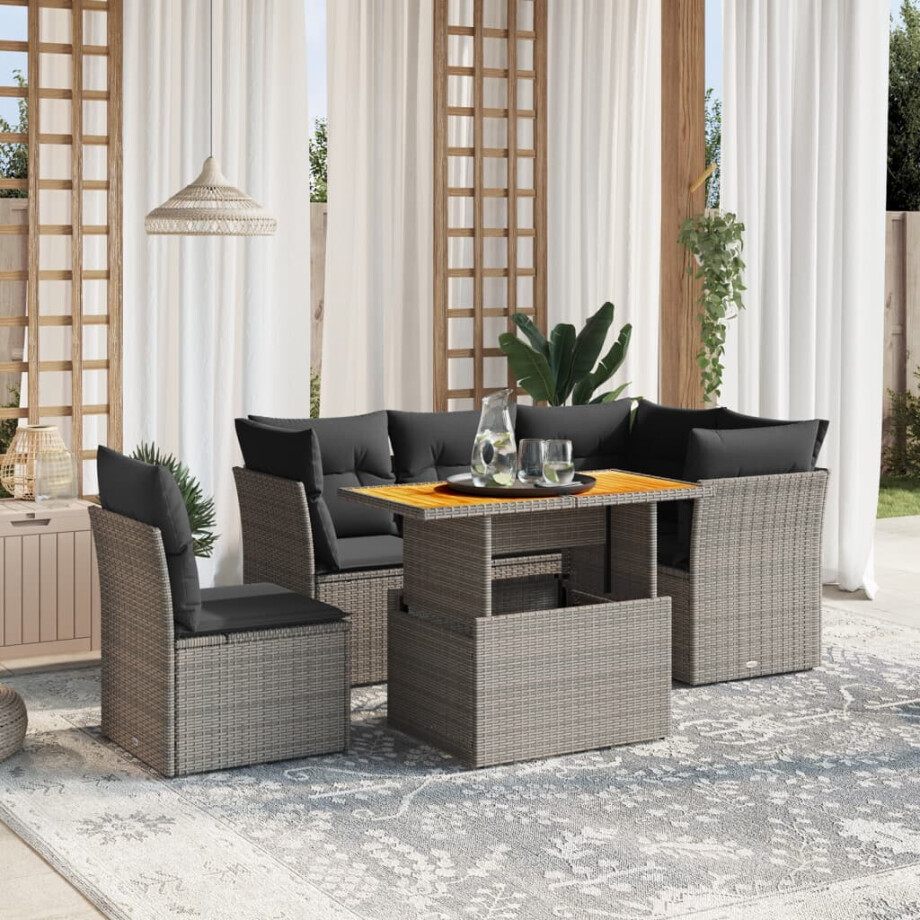 vidaXL 5-delige Loungeset met kussens poly rattan grijs vidaXL 5-delige Loungeset met kussens poly rattan grijs afbeelding 1